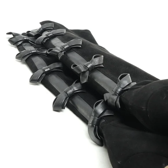 Valentino Bowtie Back Suede Leather OTK Over the Knee Boots Women EU 36.5 Black - Picture 5 of 13